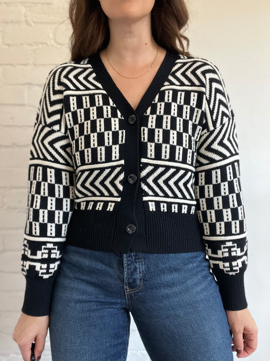 B&W Geometric Knit Cardigan - S