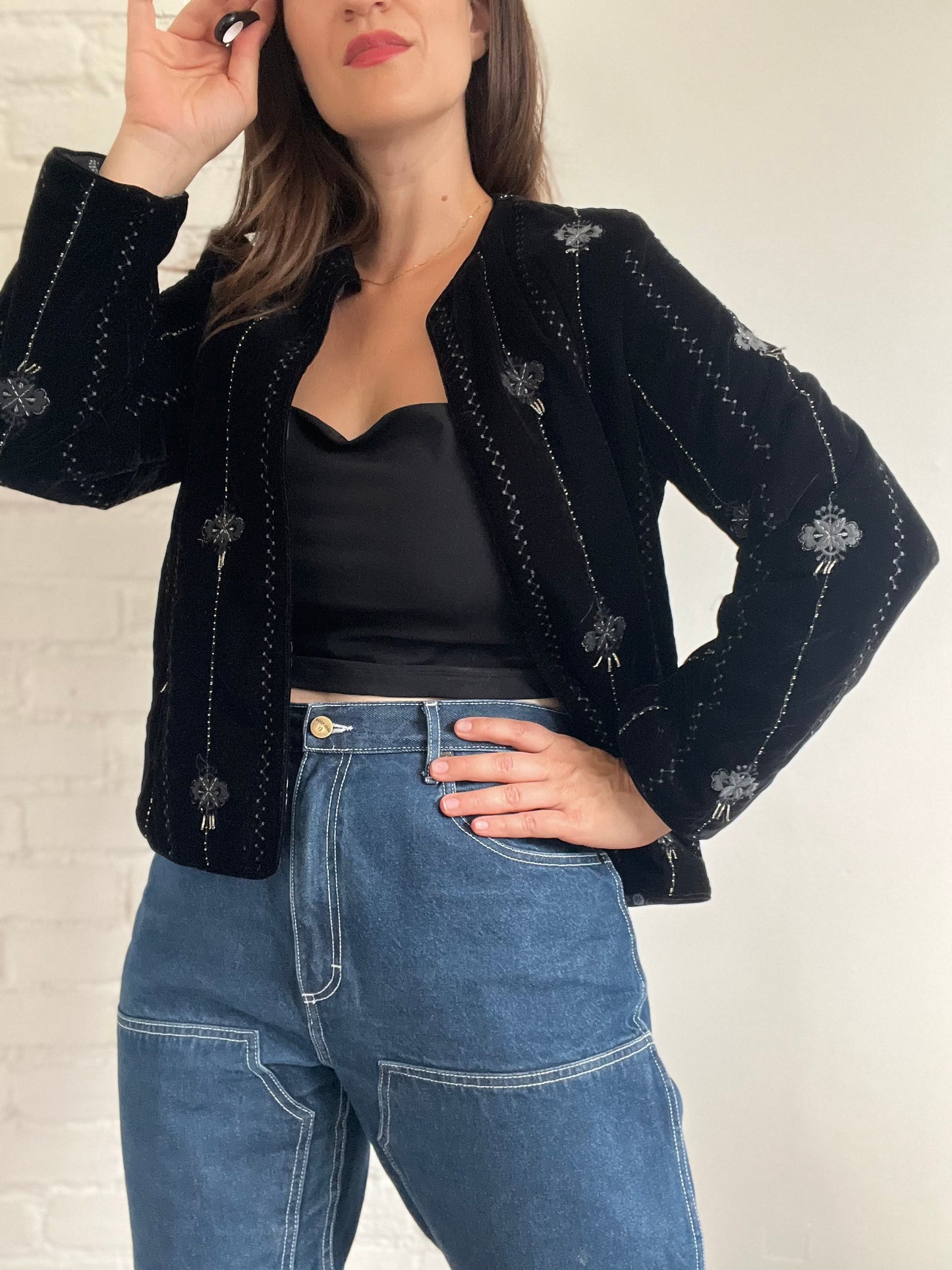 Zara Embroidered Velvet Jacket - S (oversized)