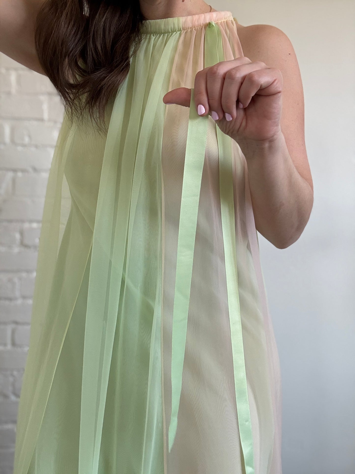 60s Pastel Nylon Chiffon Dress - Sz. M/L