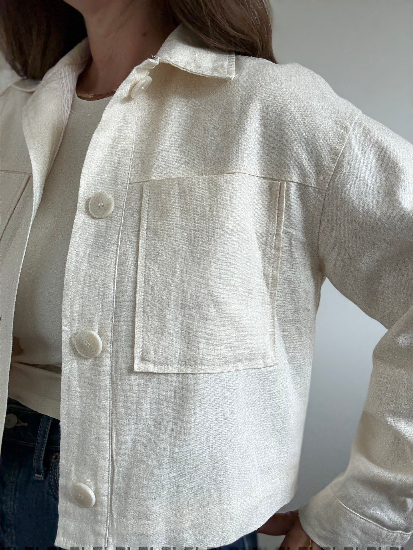 Linen Ivory Cropped Jacket - Size S (oversized)