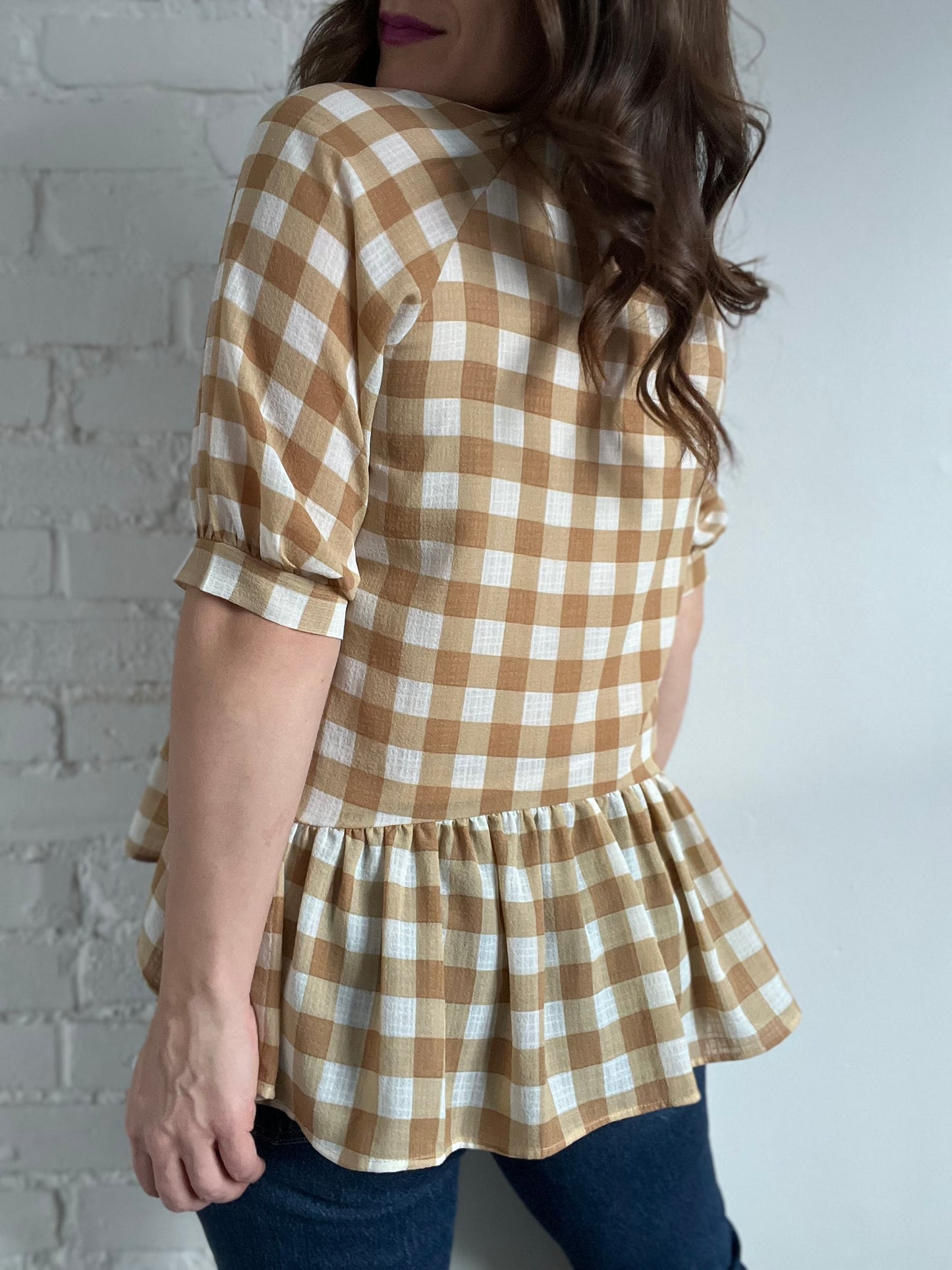 Gingham Neutral Top - Sz. M