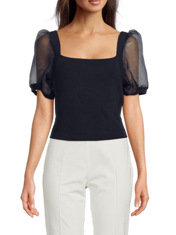 Lex Krista Ribbed Puff Sleeve Top - Size S