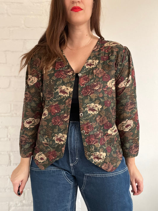Autumn Florals Quilted Jacket - L