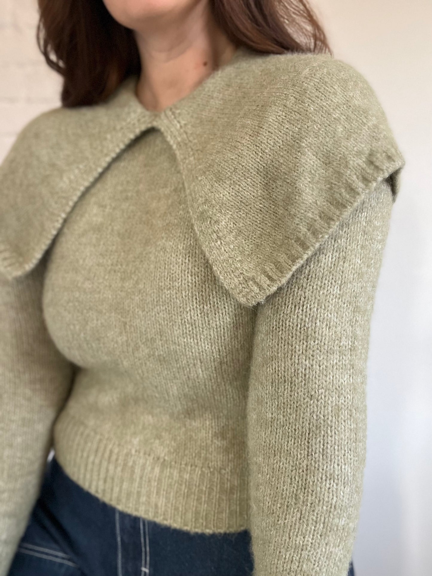 Wide Lapel Sage Sweater - S
