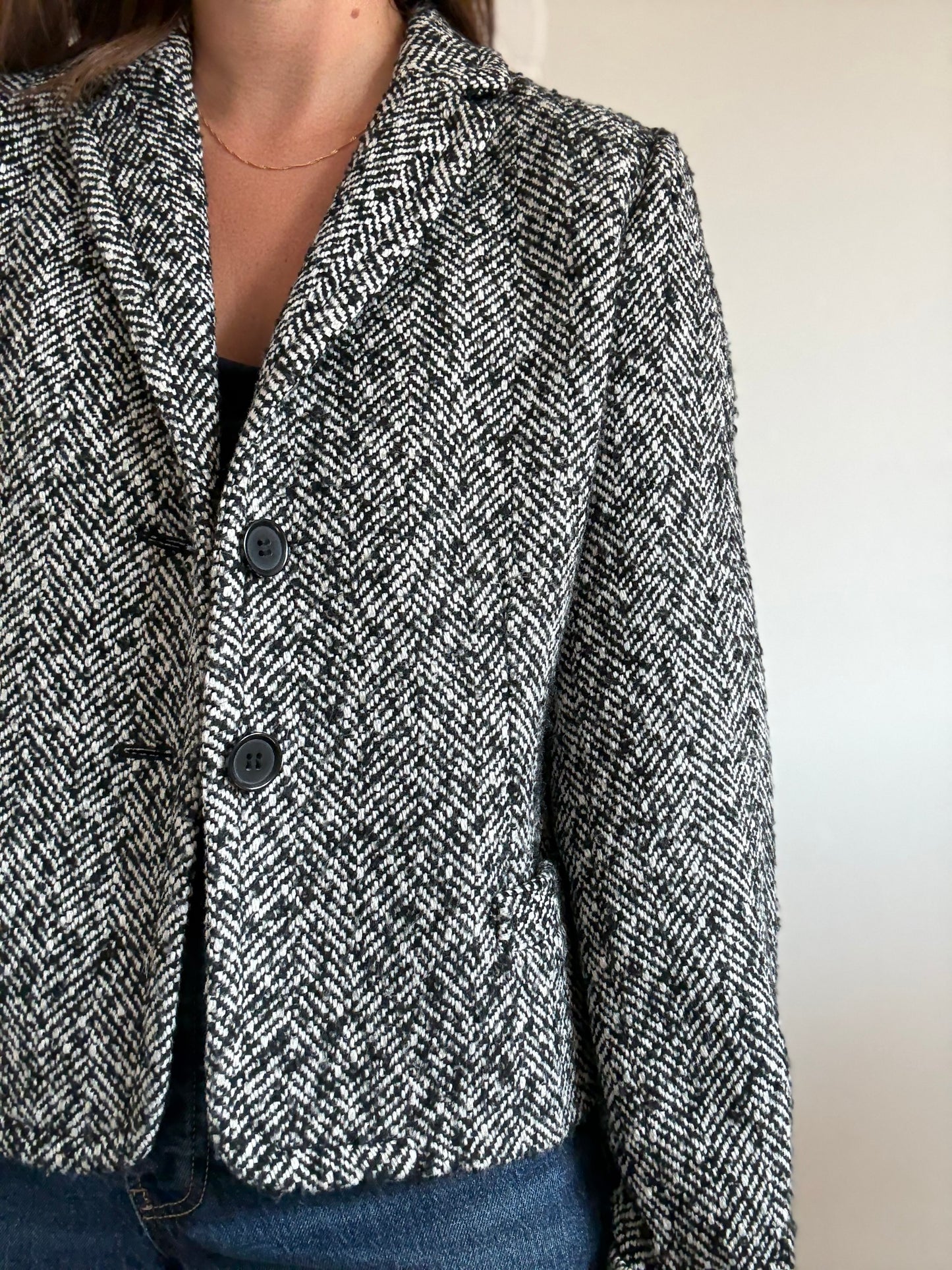 J Crew Herringbone Wool Blazer - Size L