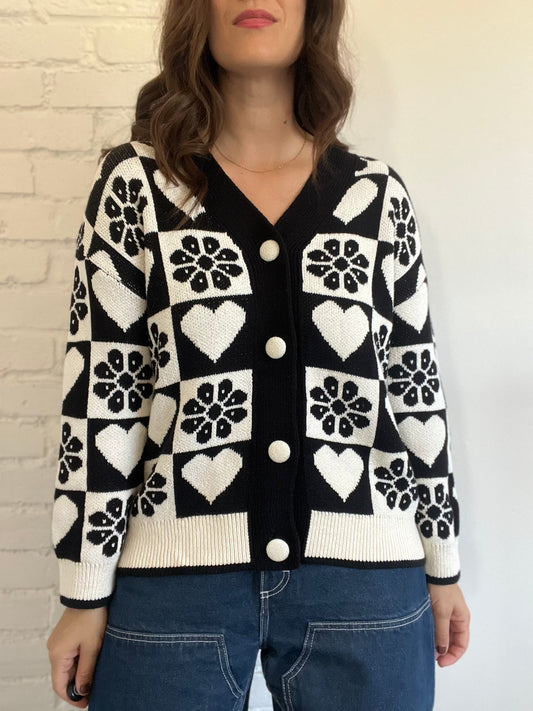 Zara Ecru Jacquard Checker Knit - M (oversized)