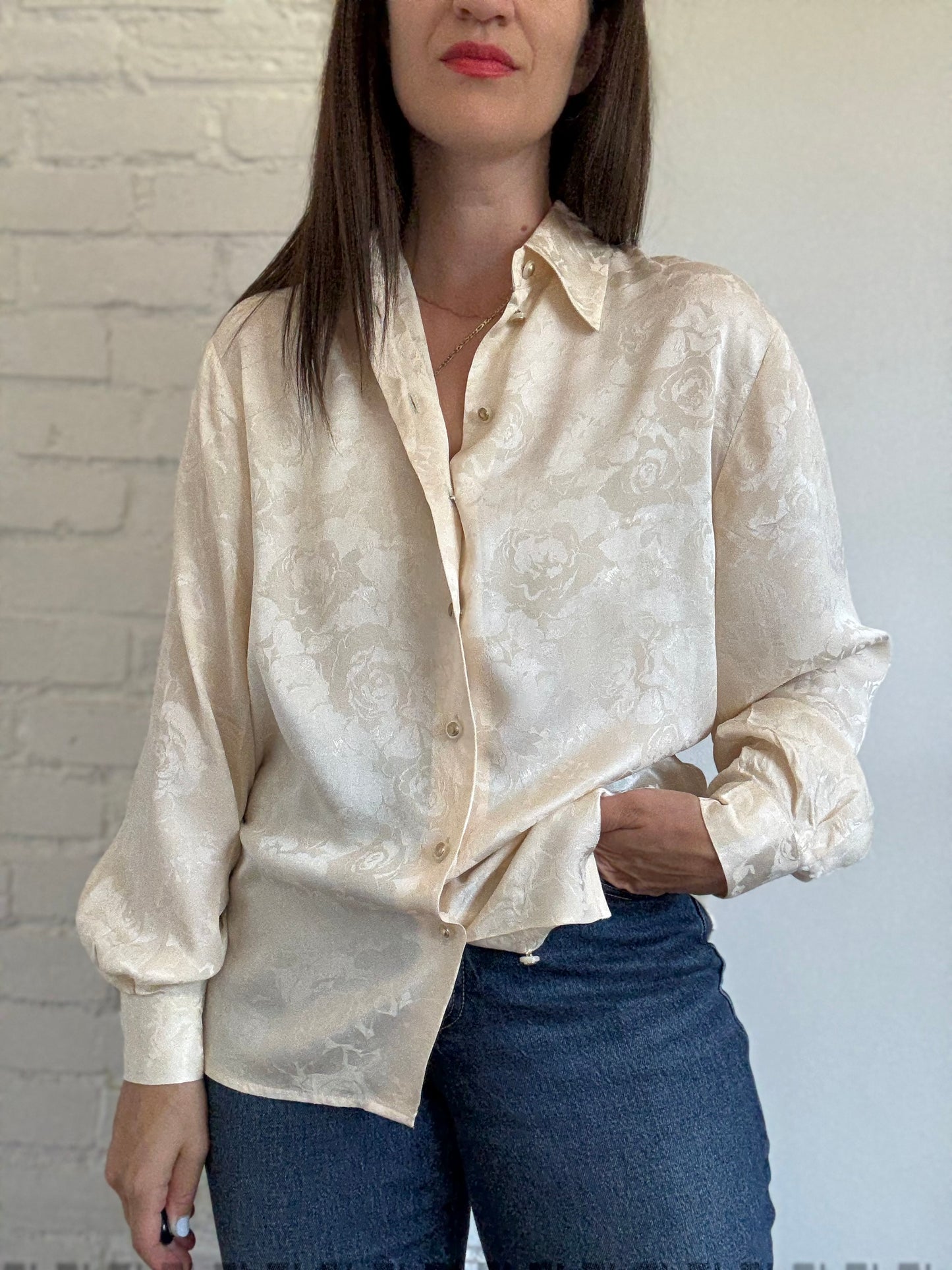100% Silk Brocade Shirt - Size L/XL