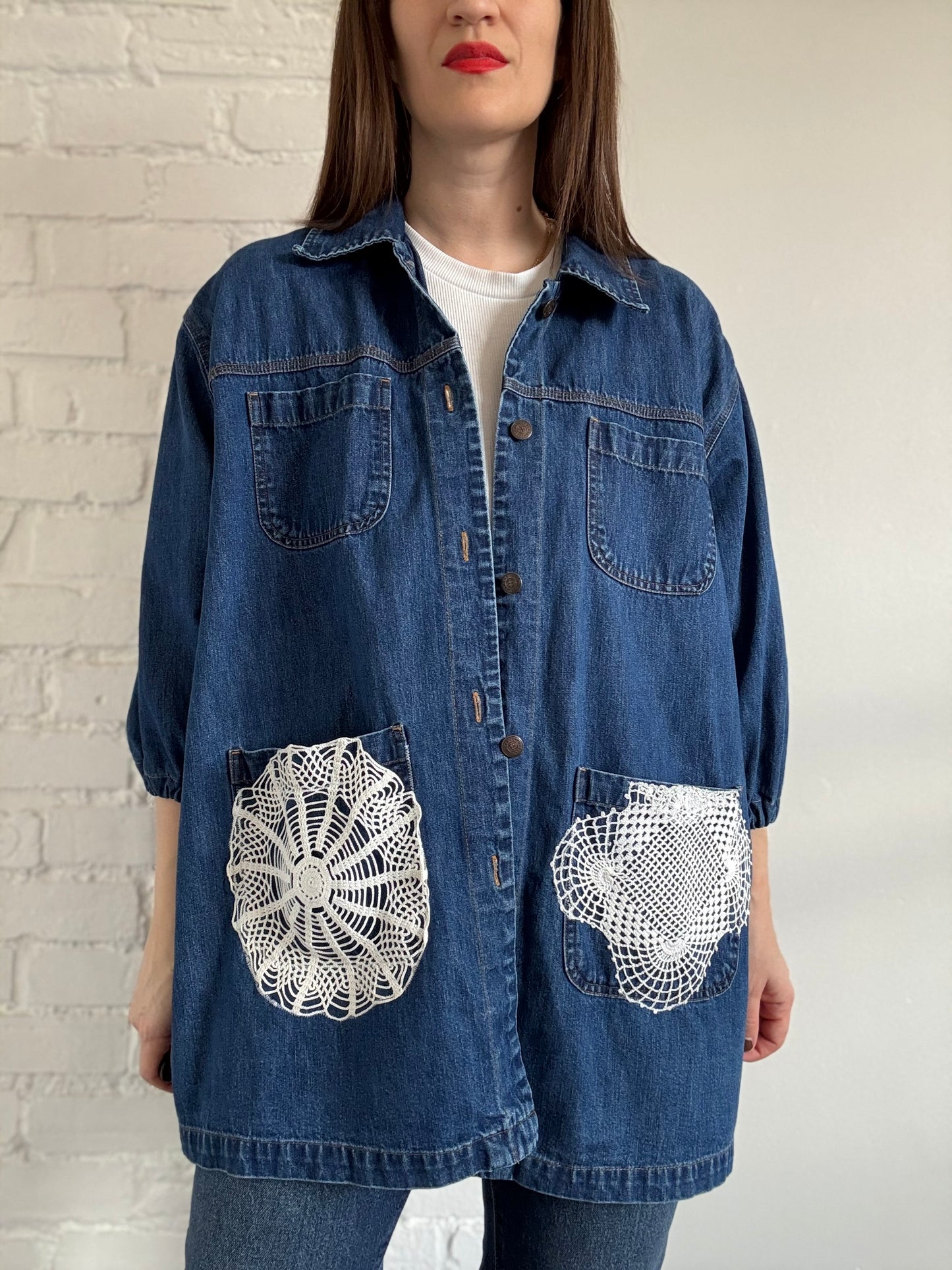 Boho Denim Jean Jacket - Sz. L