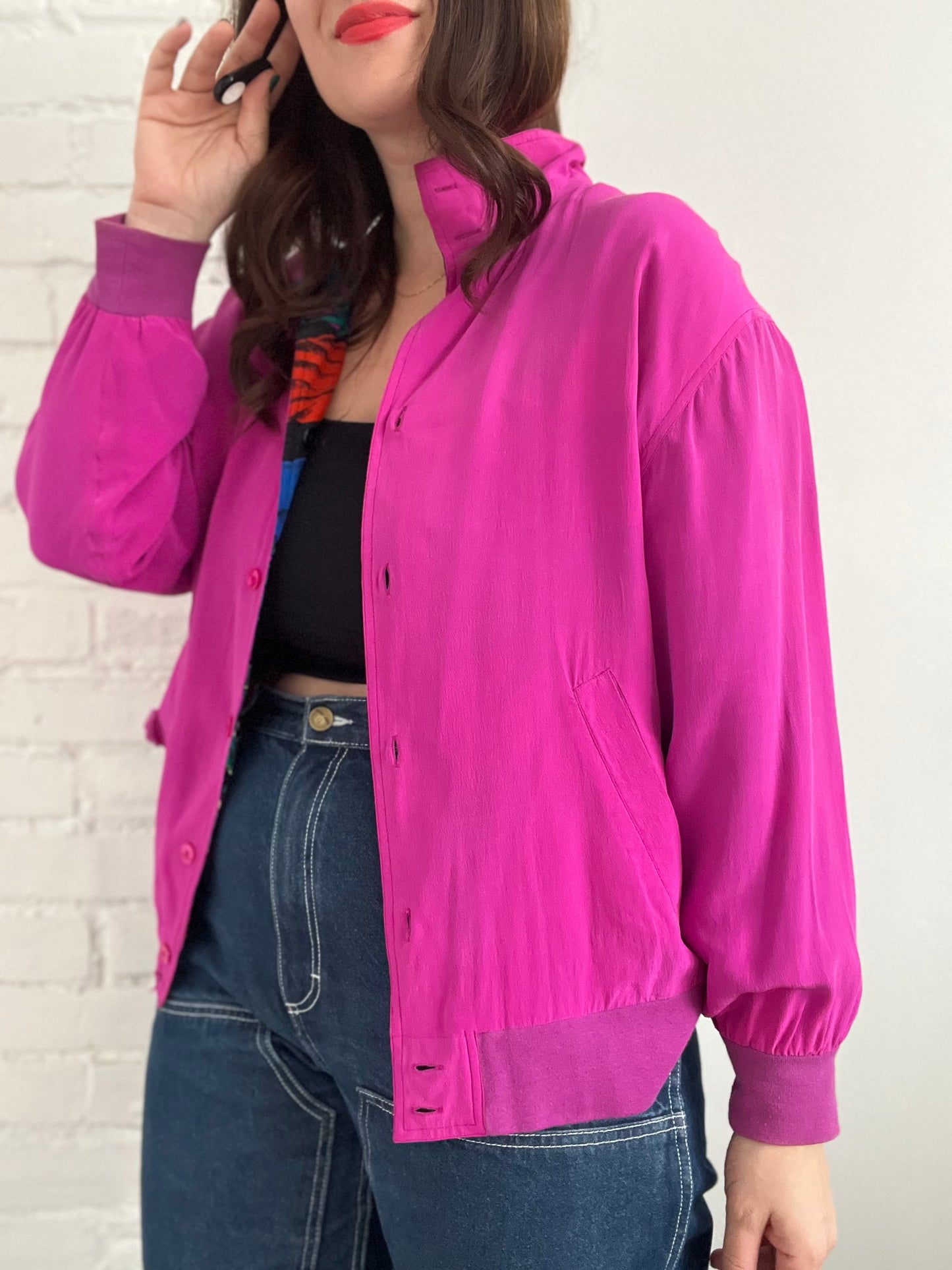 Double-Sided Silk Leaves Bomber - Size L/XL