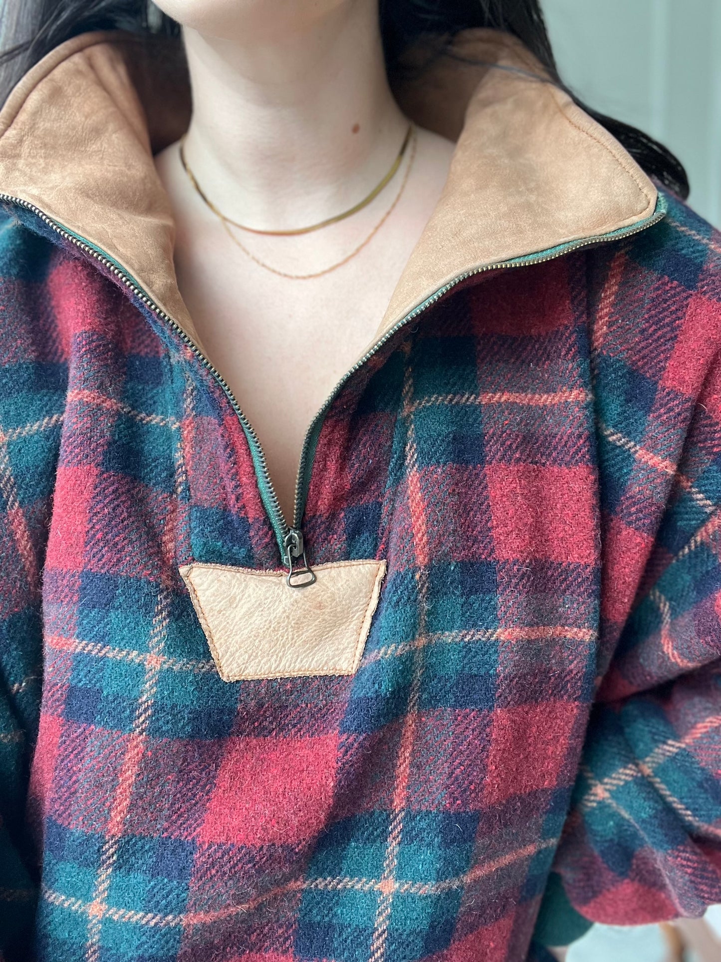 Vintage Plaid Suede Pullover - Size XL
