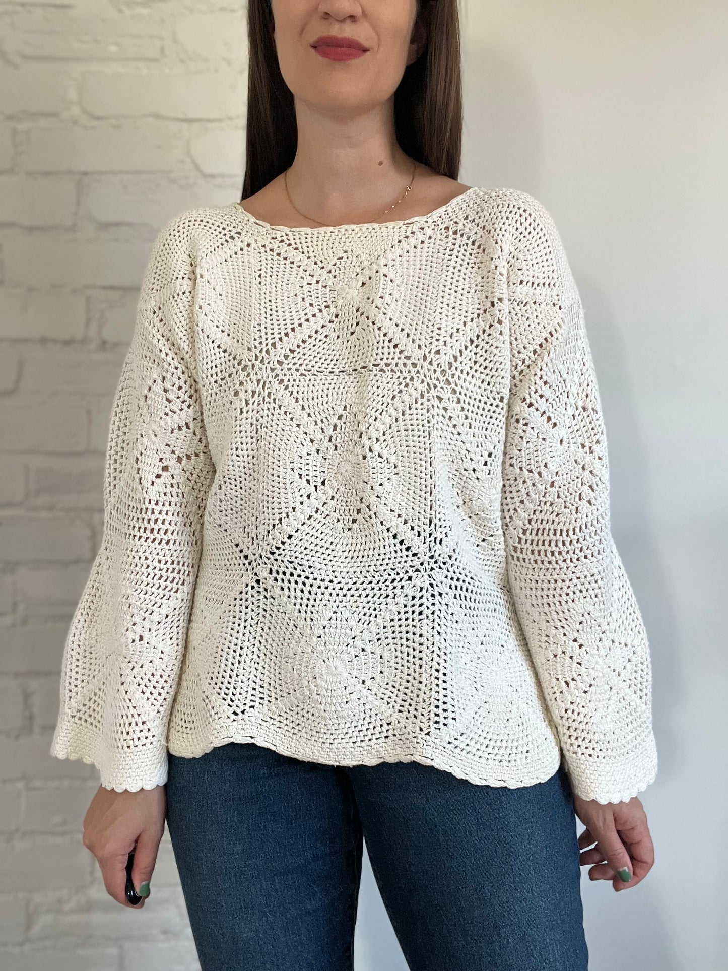 Vintage Ivory Knit Sweater - M/L
