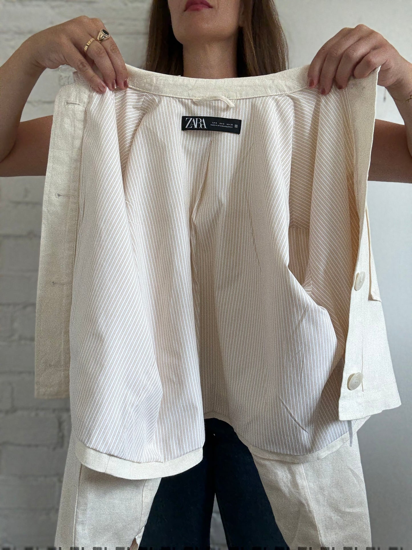 Linen Ivory Cropped Jacket - Size S (oversized)