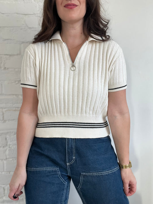 Ribbed Cream Quarter Zip - Size L