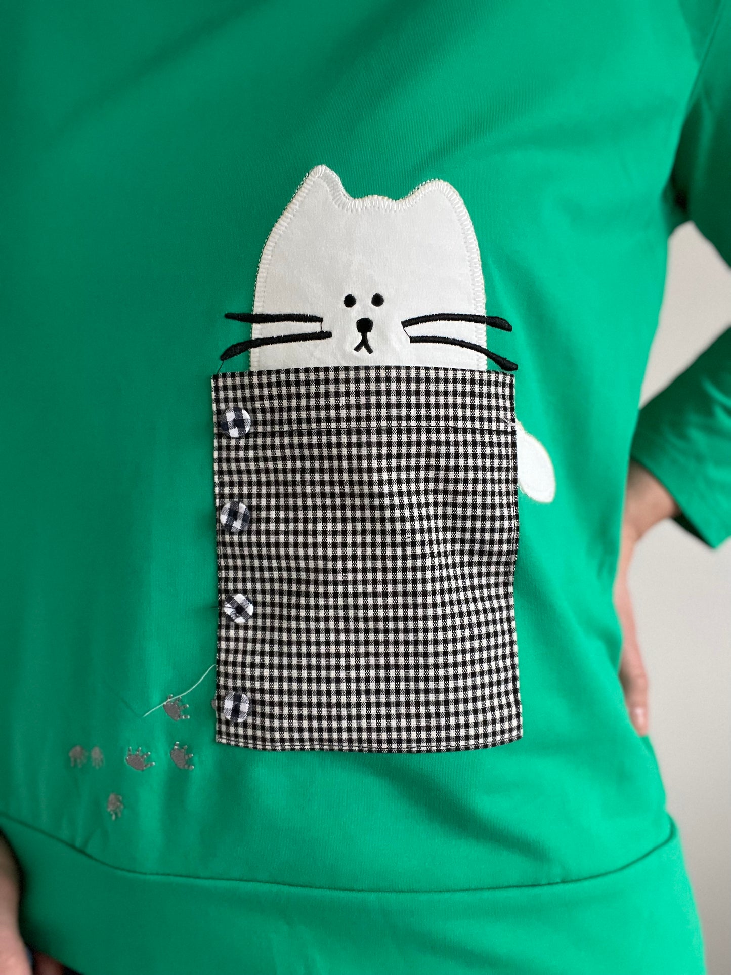 Gingham Cat Emerald Shirt - Size M/L