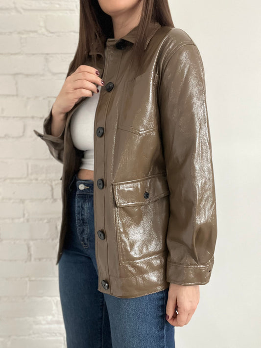 Faux Leather Tie Waist Jacket - S