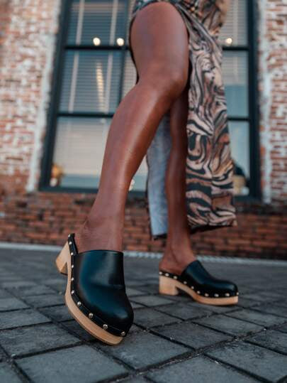 Leather Studded Clogs - Size 39 or 8.5