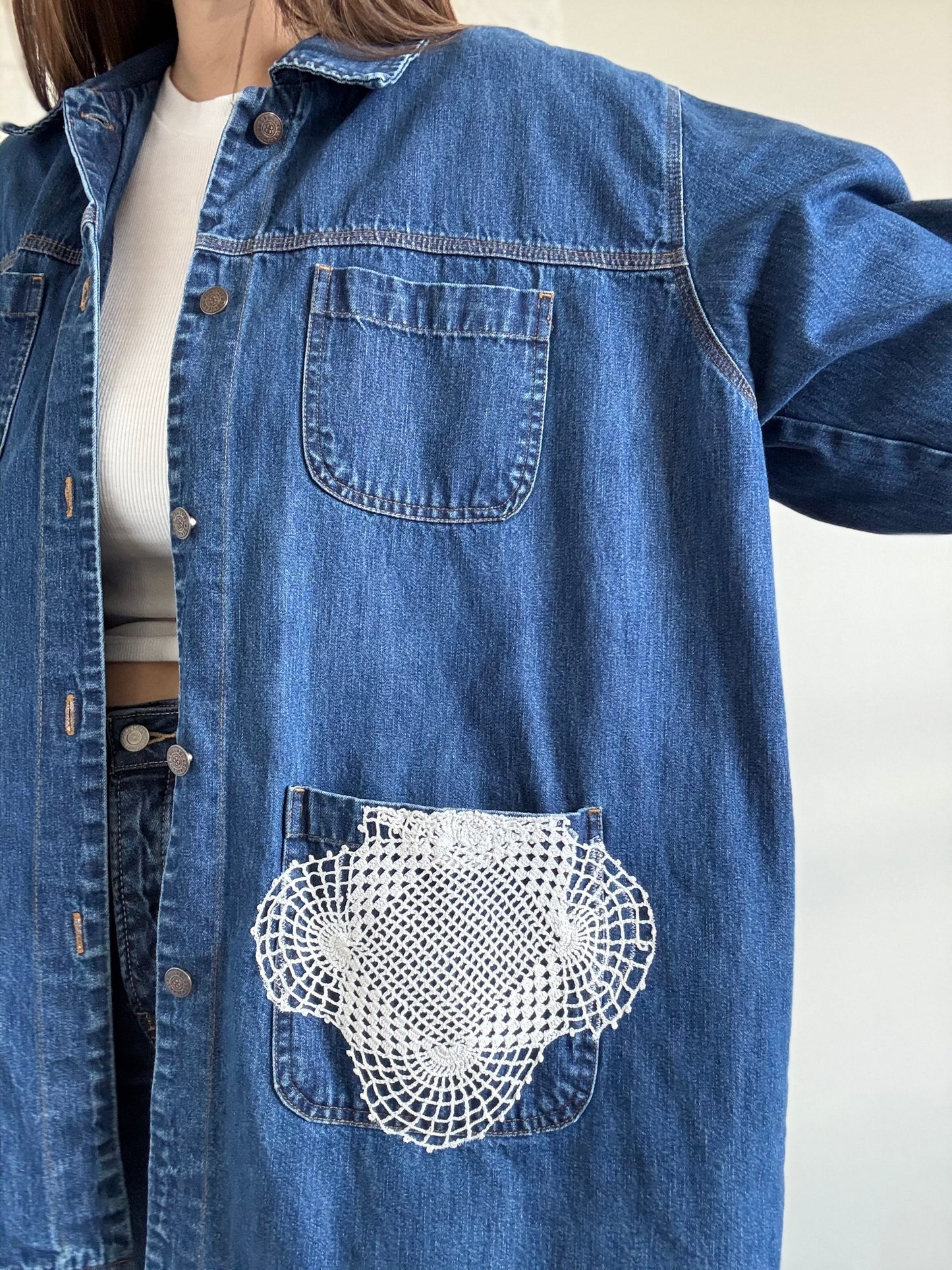Boho Denim Jean Jacket - Sz. L