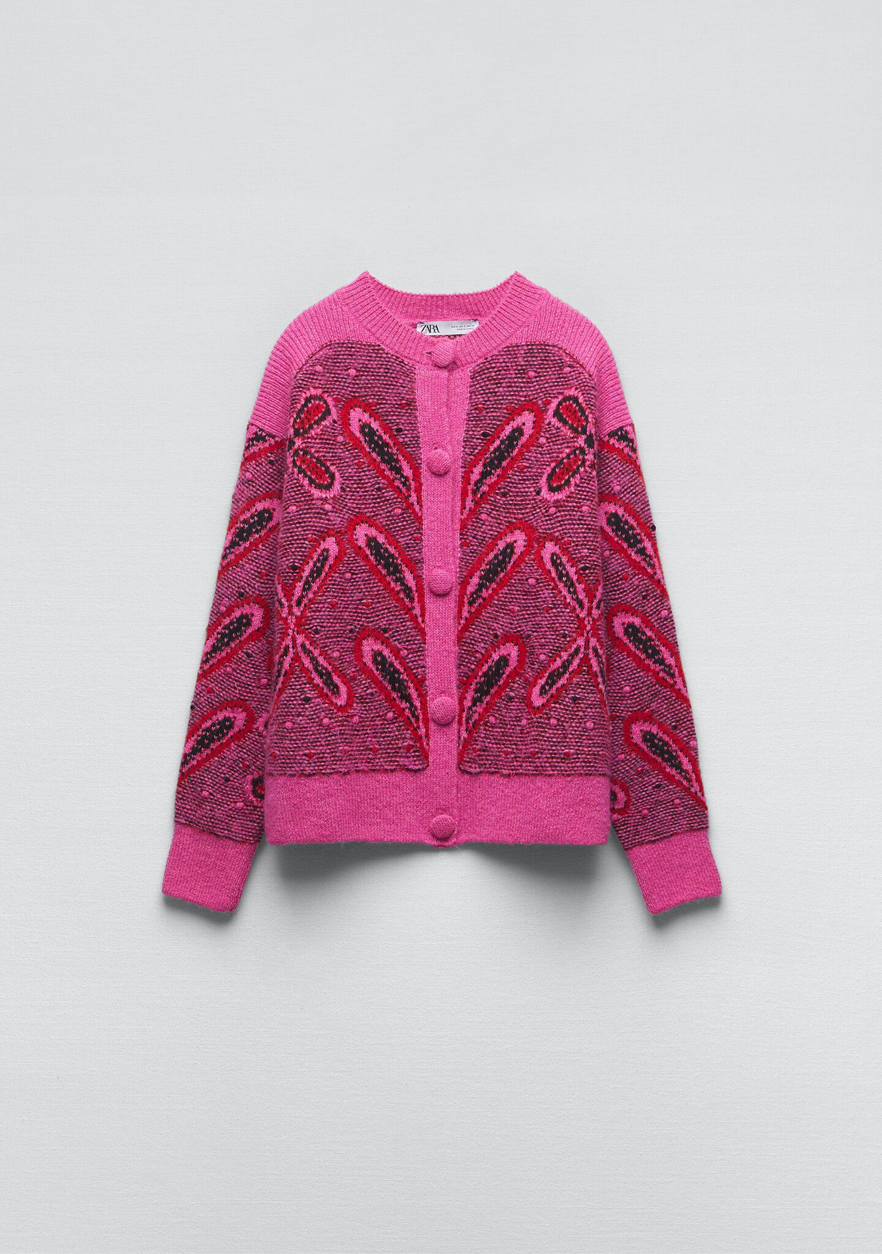 Vibrant Pink Jacquard Cardigan - S
