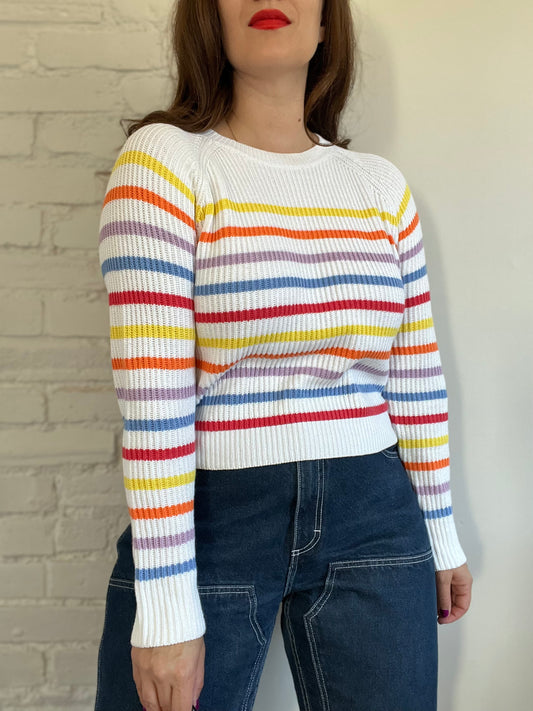 Rainbow Striped Rib Knit Sweater - M