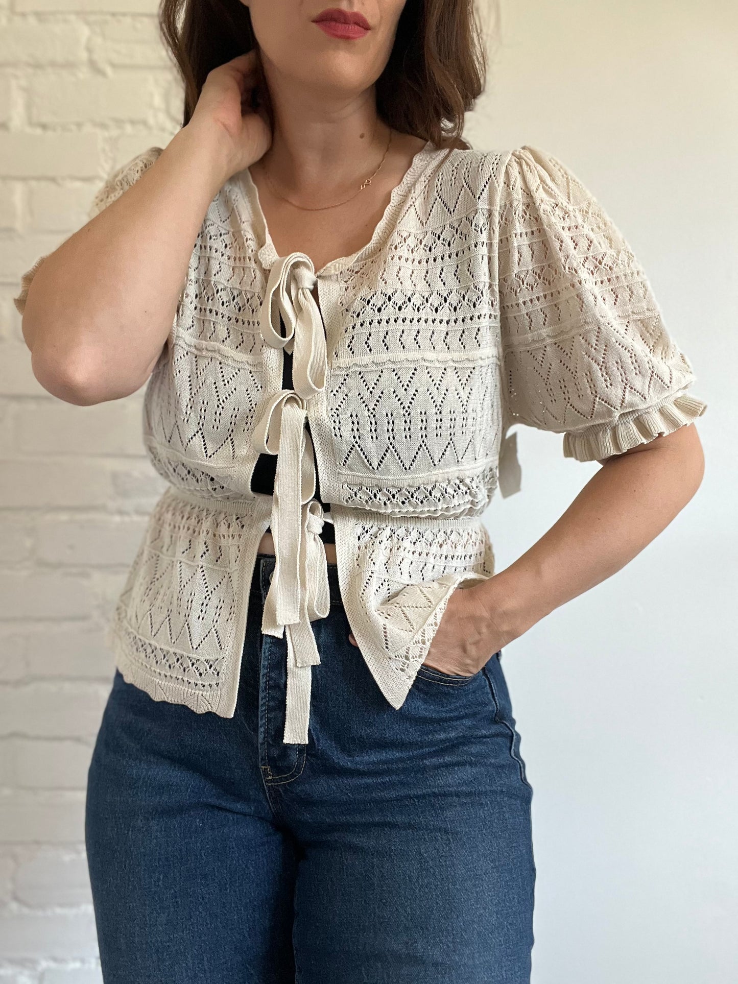 Pointelle Front Tie Top - M/L