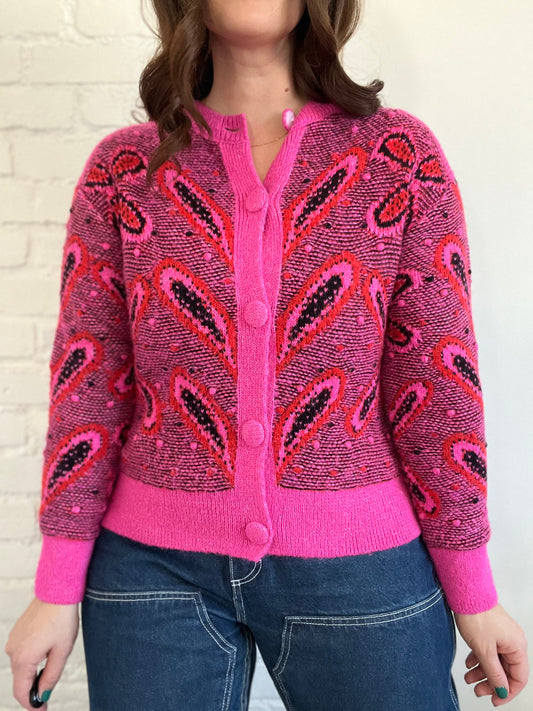 Vibrant Pink Jacquard Cardigan - S