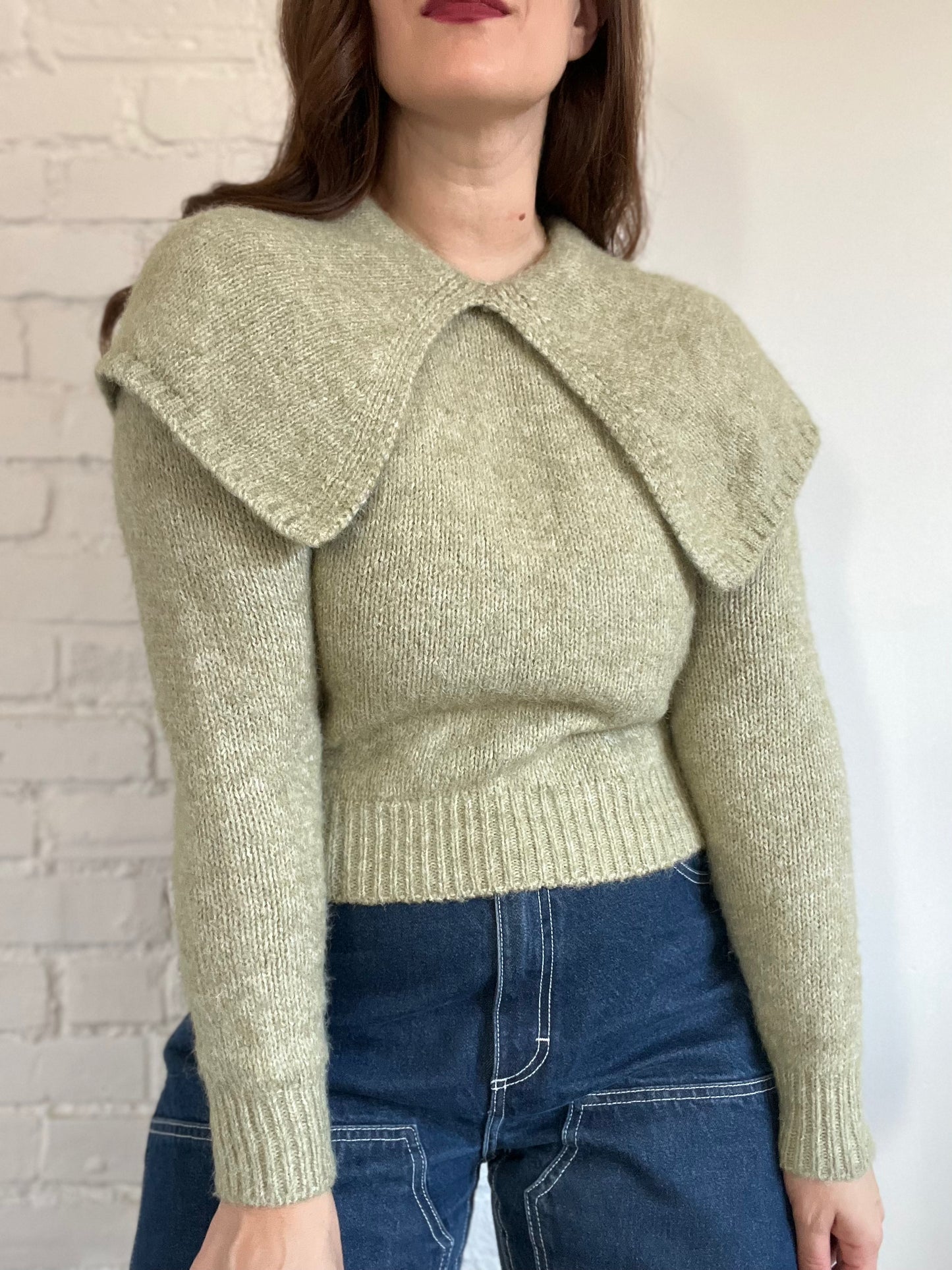 Wide Lapel Sage Sweater - S