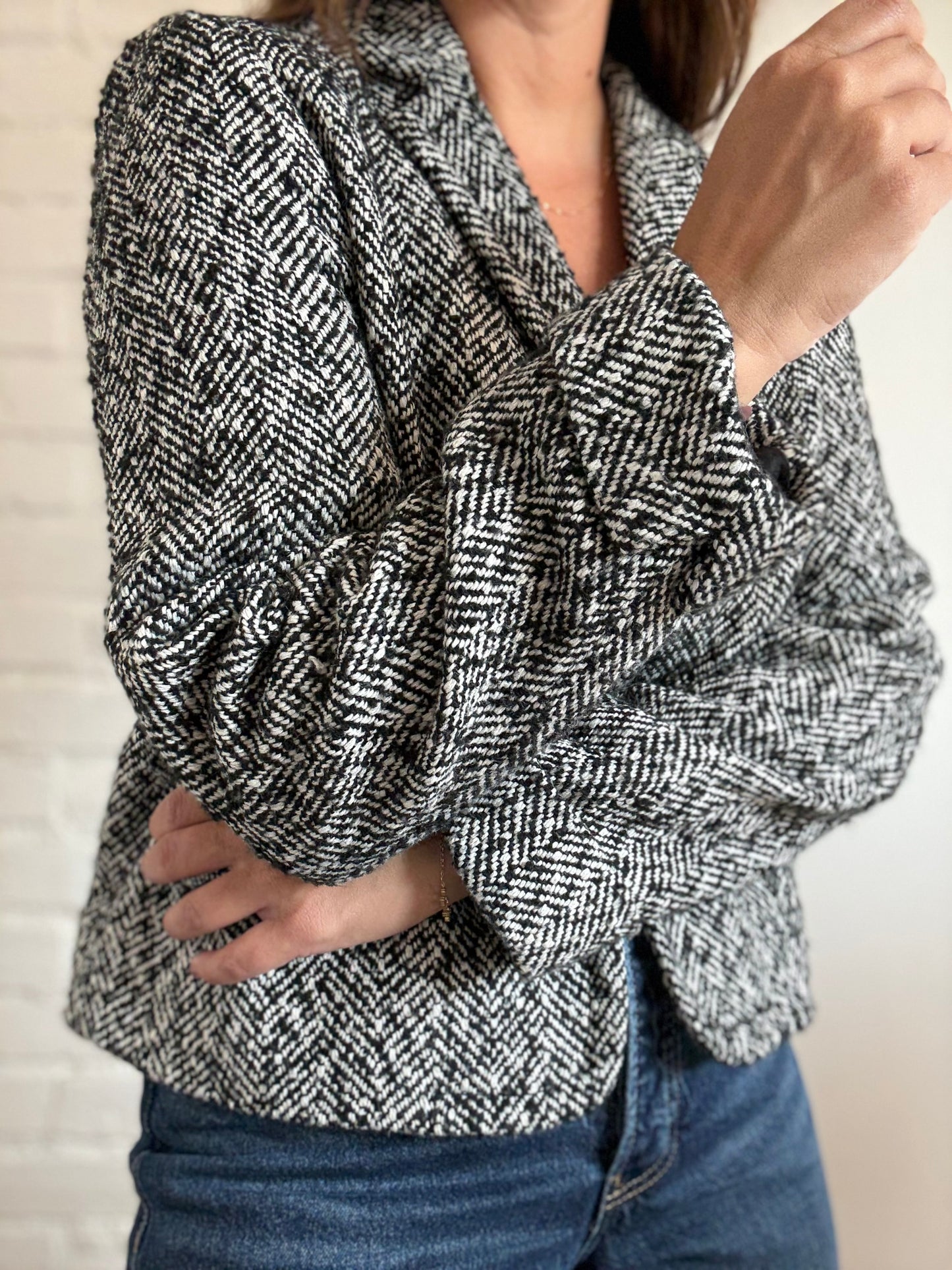 J Crew Herringbone Wool Blazer - Size L