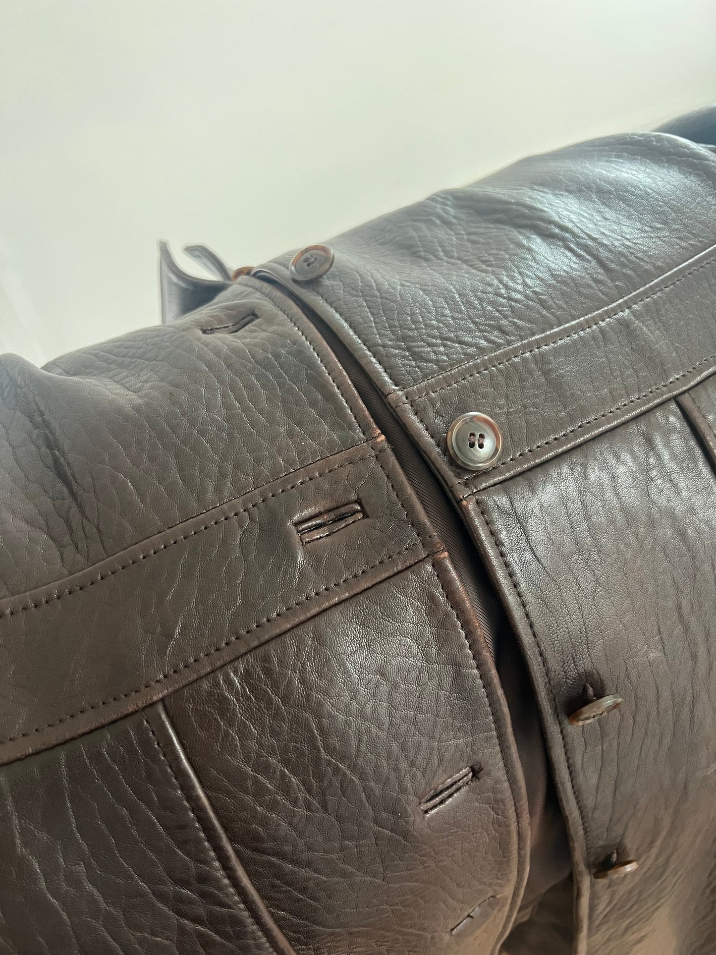 Chocolate Brown Leather Trenchcoat - S