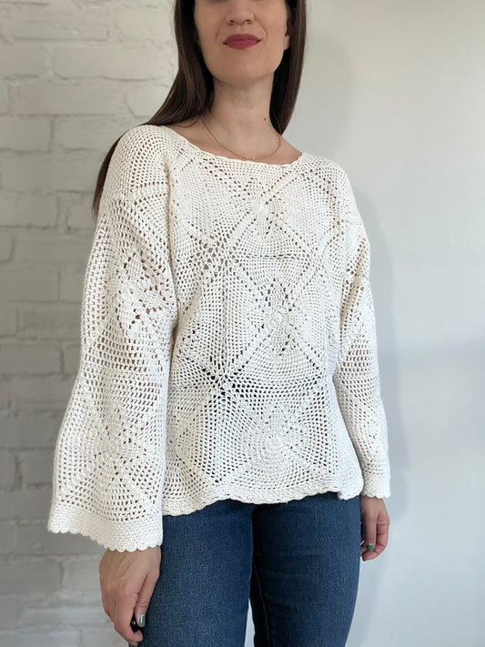 Vintage Ivory Knit Sweater - M/L
