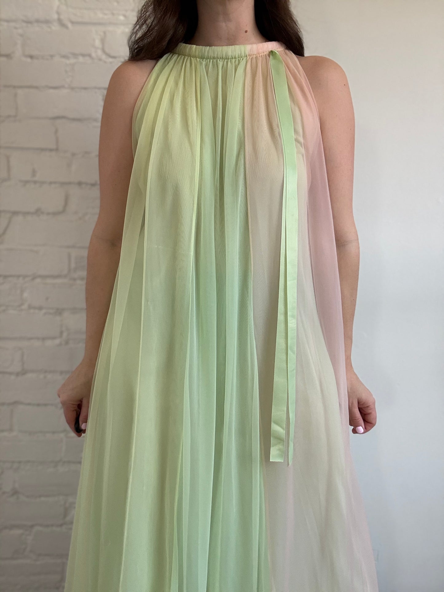 60s Pastel Nylon Chiffon Dress - Sz. M/L