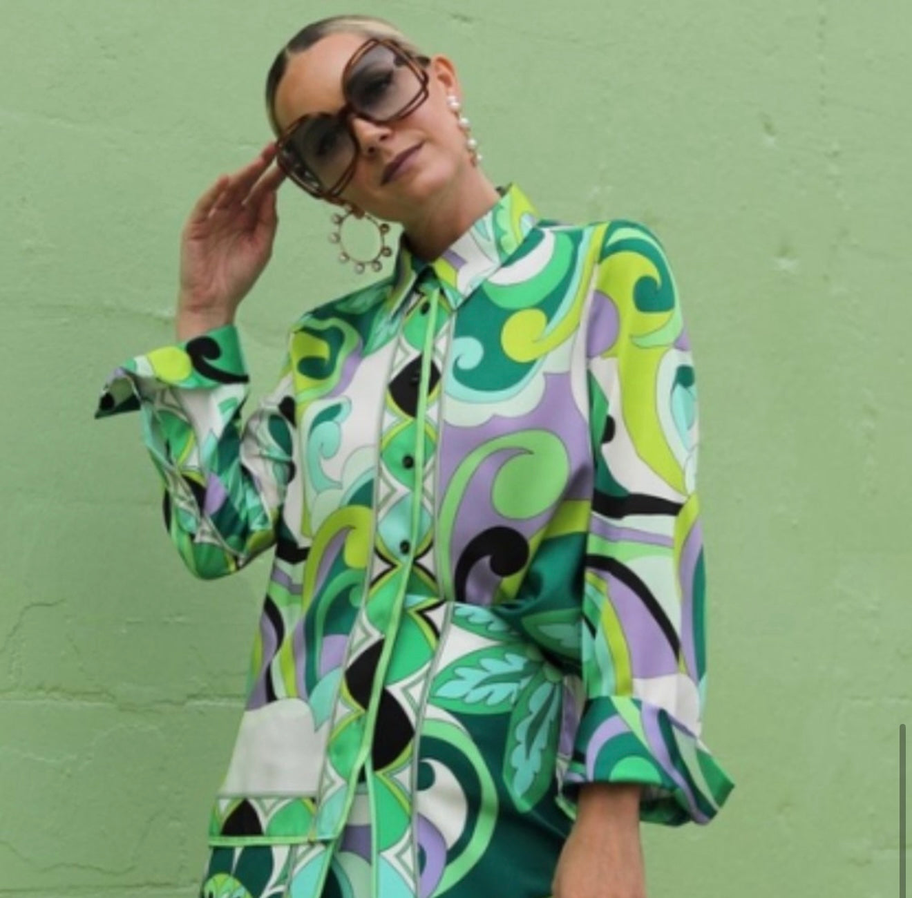 Colourful Psychedelic Satin Shirt - Size S