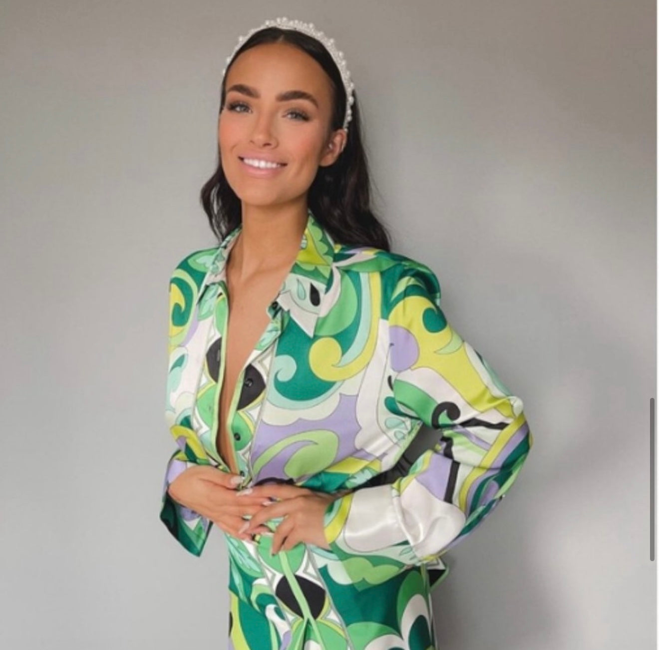 Colourful Psychedelic Satin Shirt - Size S