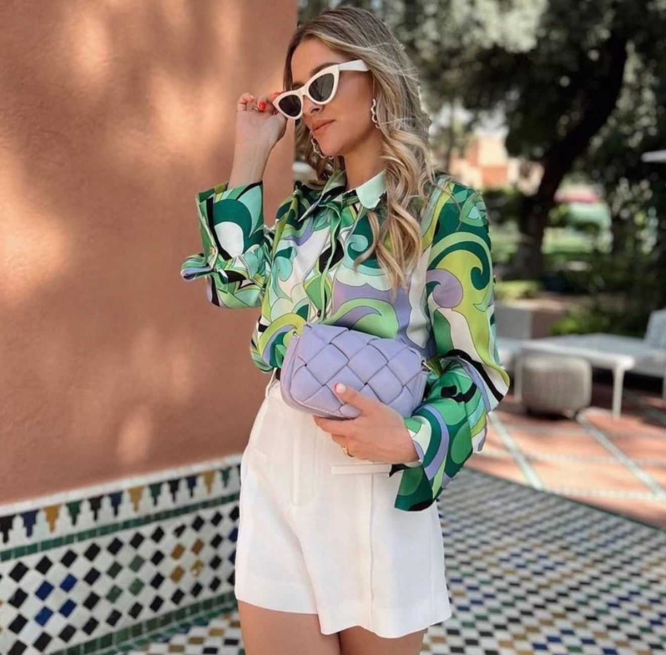 Colourful Psychedelic Satin Shirt - Size S