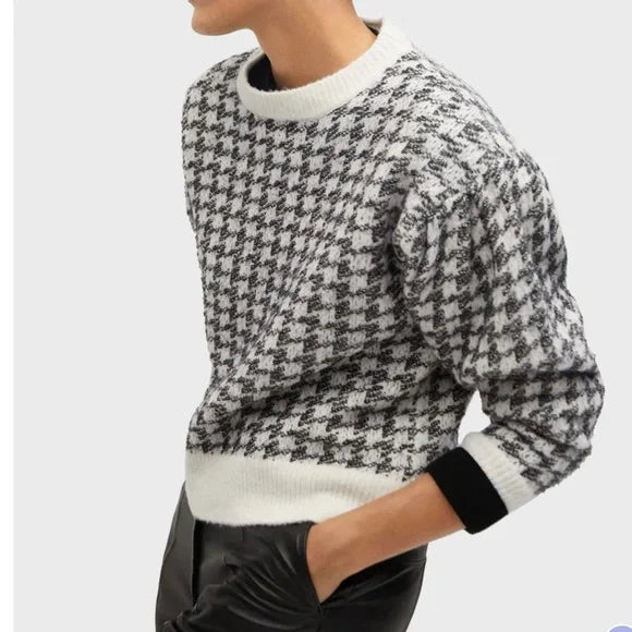 Mango Houndstooth Wool Blend Sweater - Size S