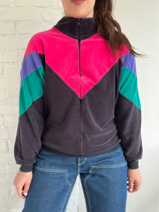 Vintage Velour Track Quarter Zip - L