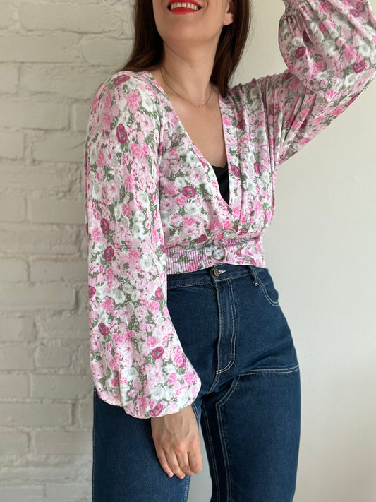 Crop Relaxed Floral Cardigan - XL