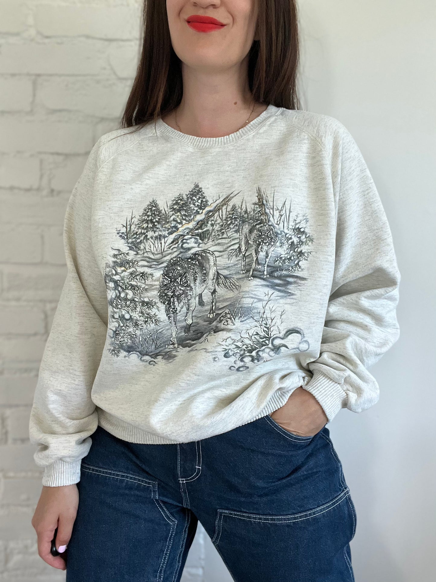 Heather Grey Wolf Sweater - XL