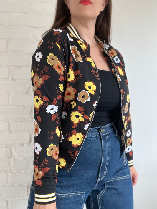 Neutral Flower Bomber Jacket - M