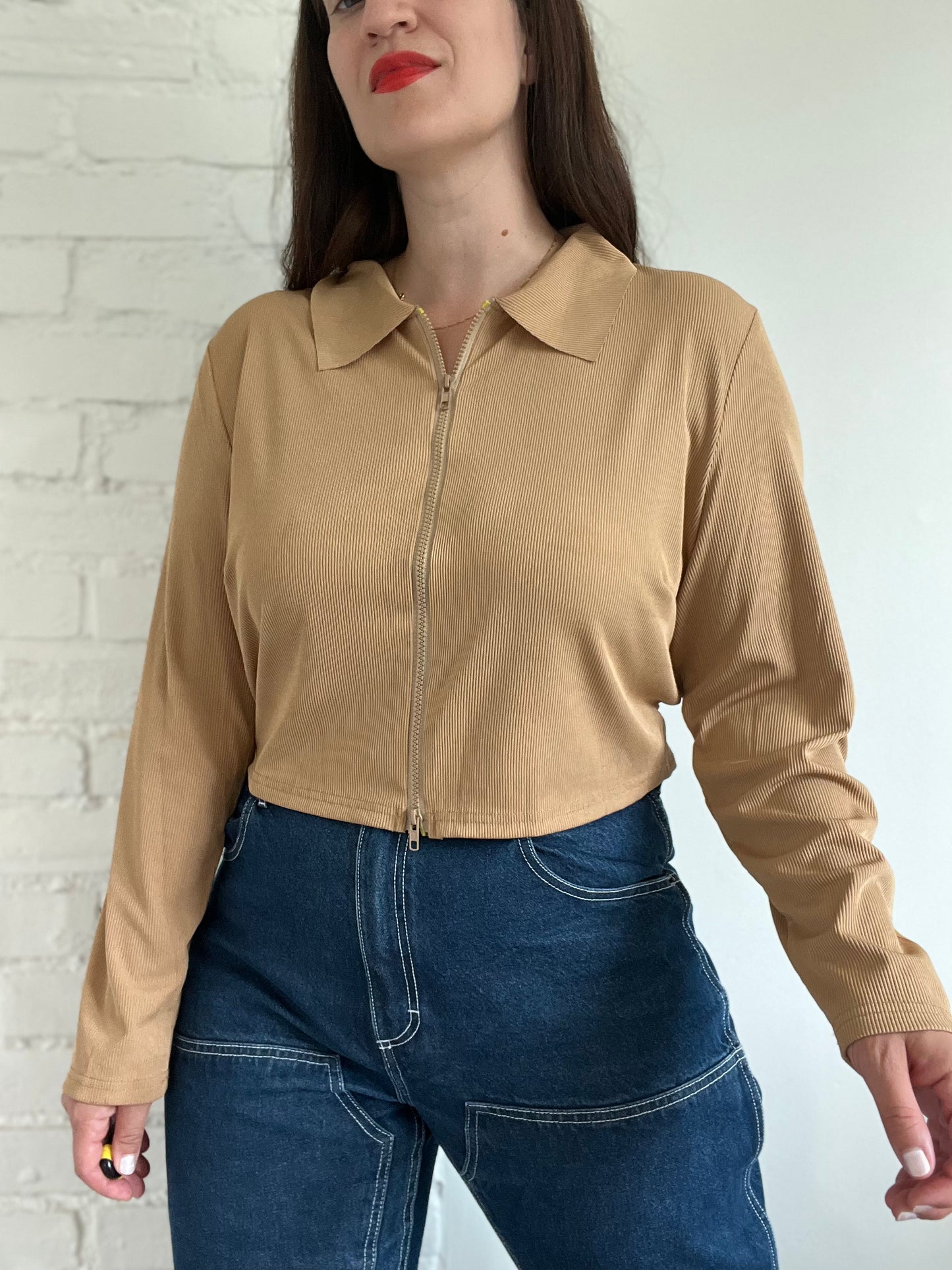 Cropped Ribbed Lightweight Zip-Up - XL/XXL