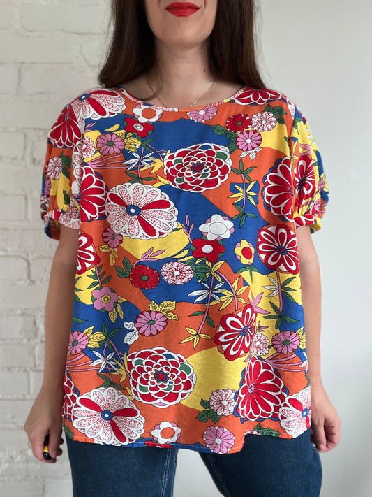 Retro Florals Flowy Top - XXL