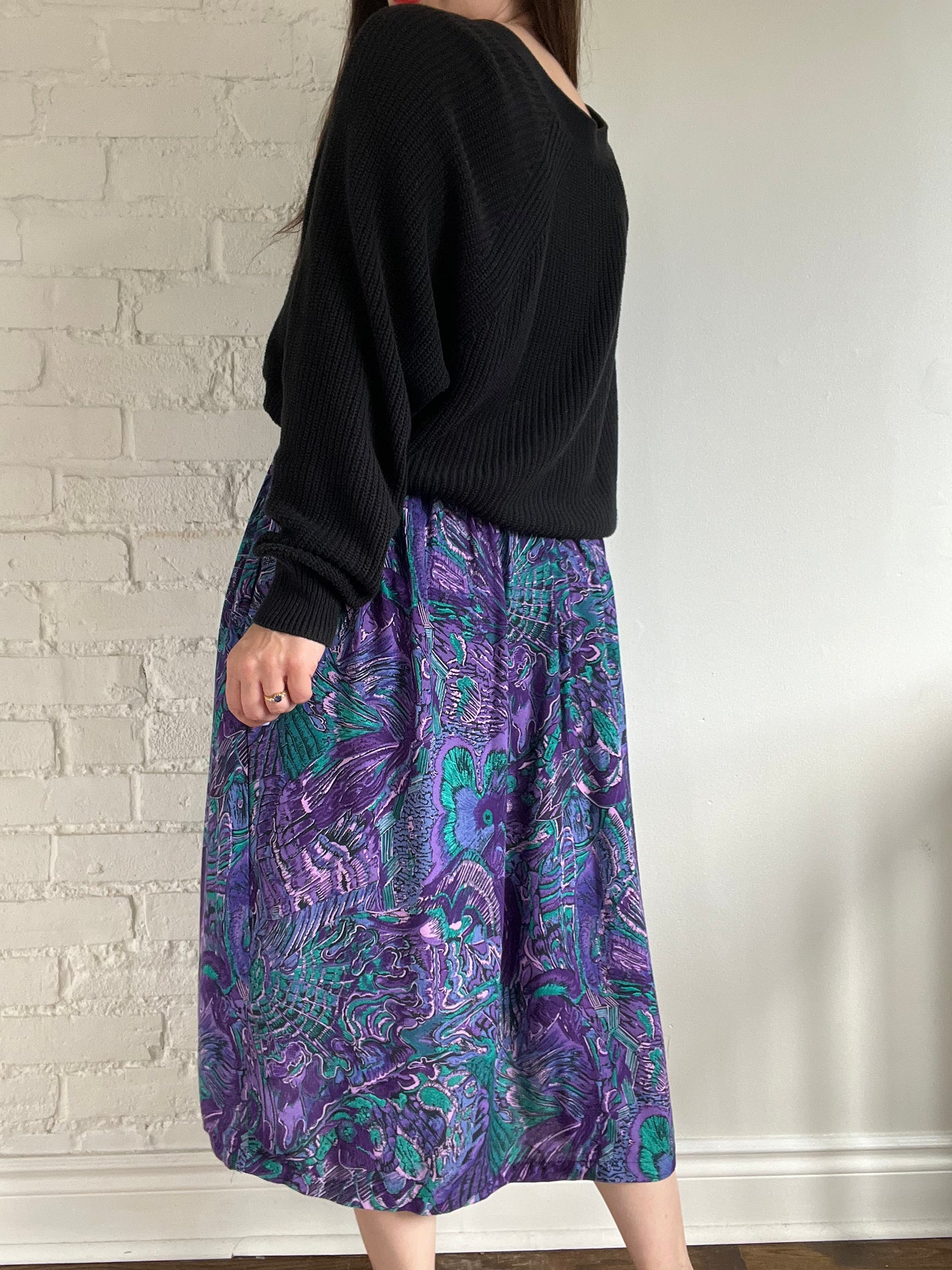Vintage Purple Teal Retro Skirt - L