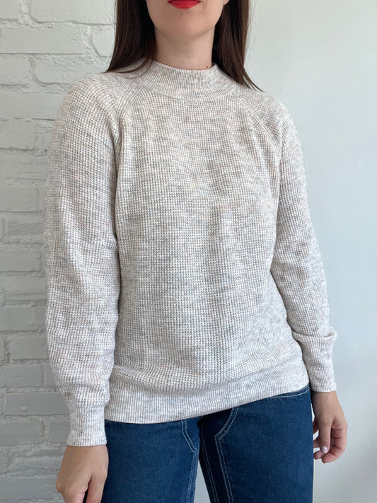 Waffle Stitch Mock Neck Sweater - L