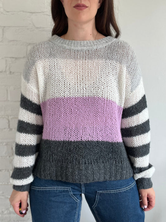 Stripe Colour Block Knit Sweater - L