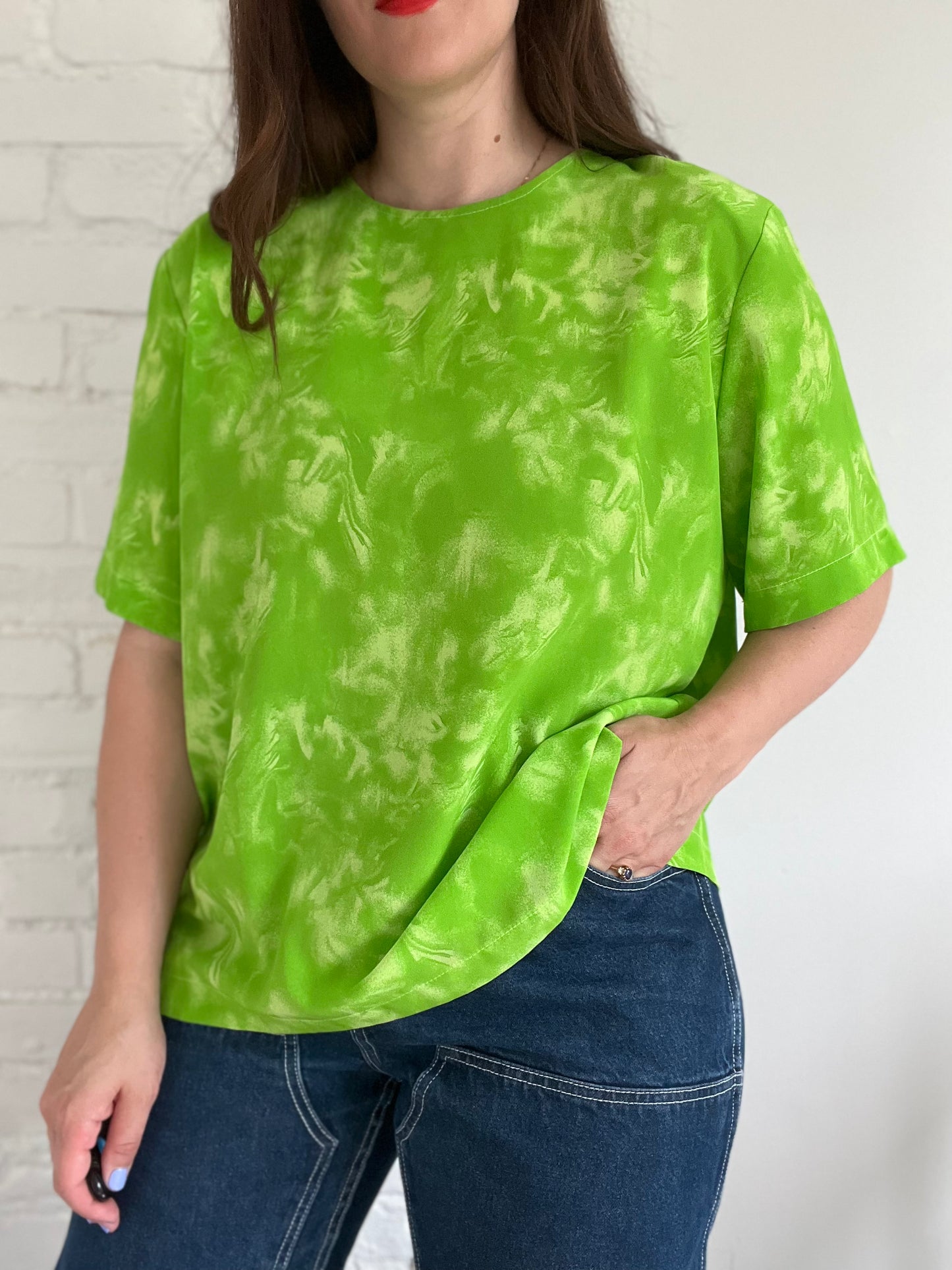 Tie Dye Neon Green Blouse - XL