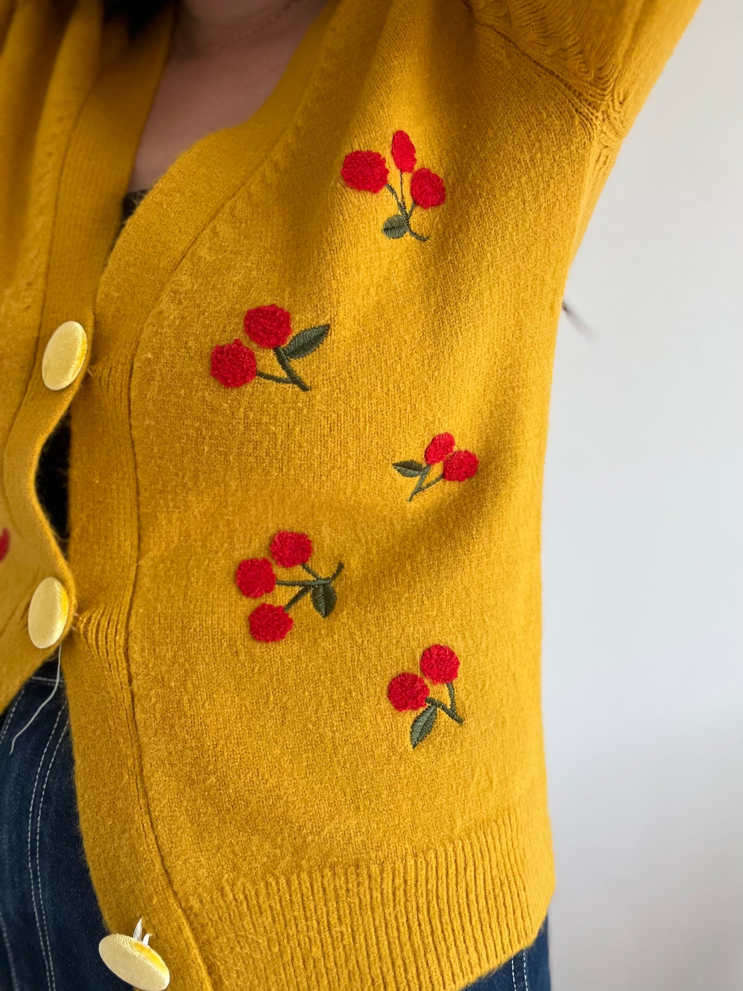 Mustard Yellow Cherry Cardigan - S