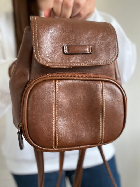 Mini Brown Leather Wallet Backpack