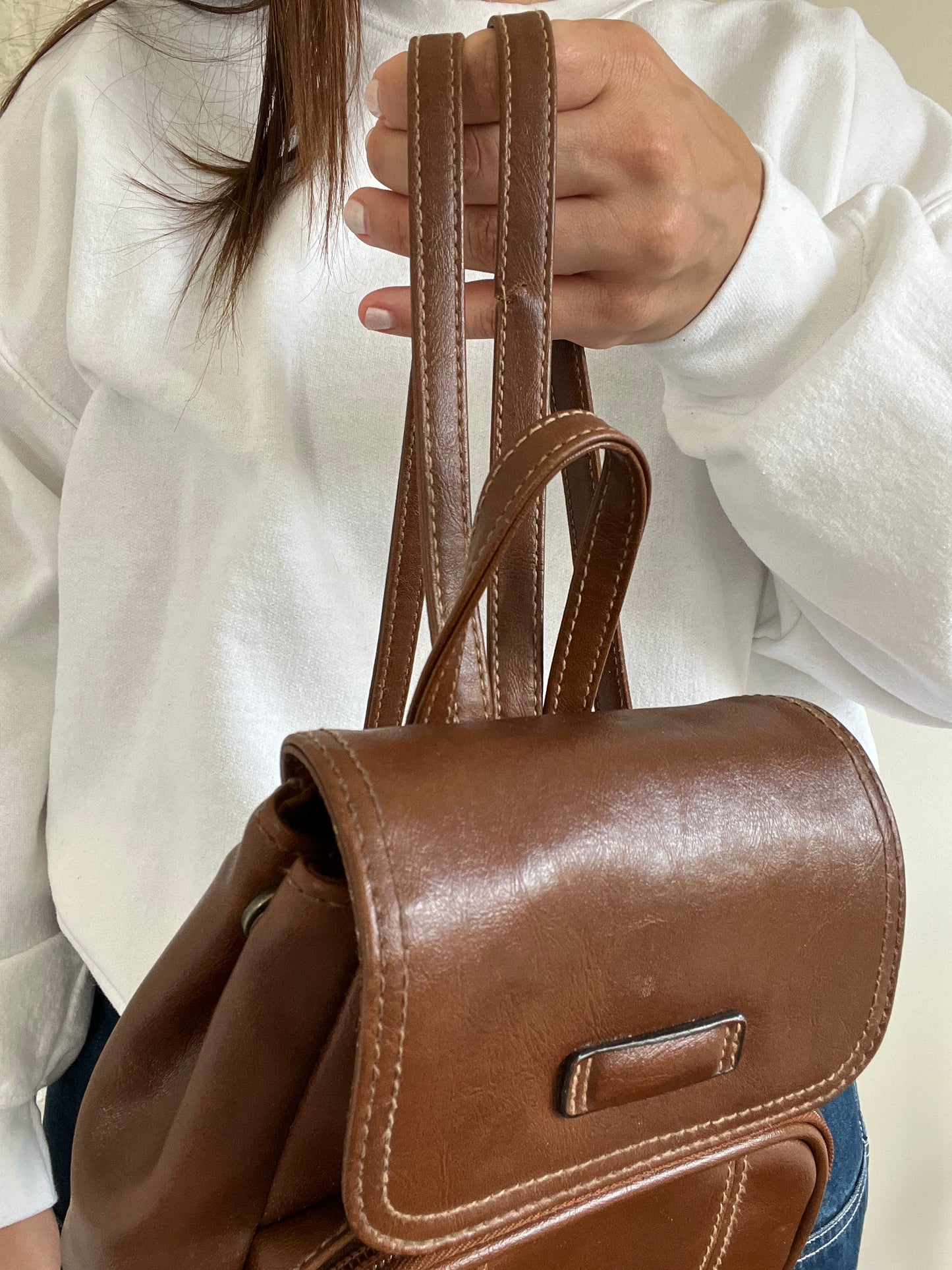 Mini Brown Leather Wallet Backpack