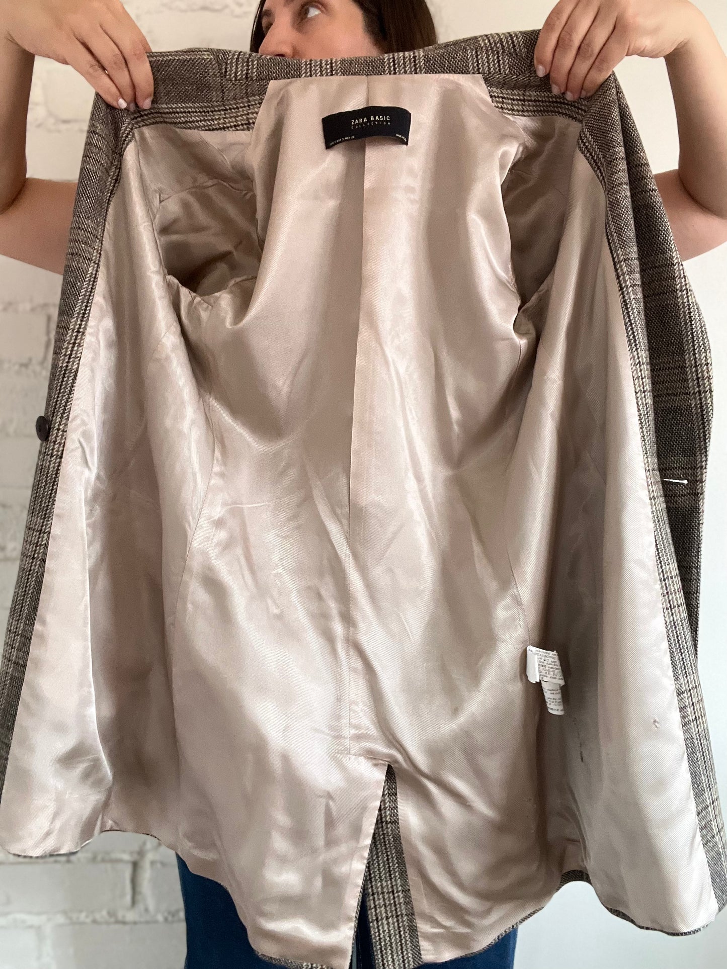 Neutral Plaid Blazer Jacket - S