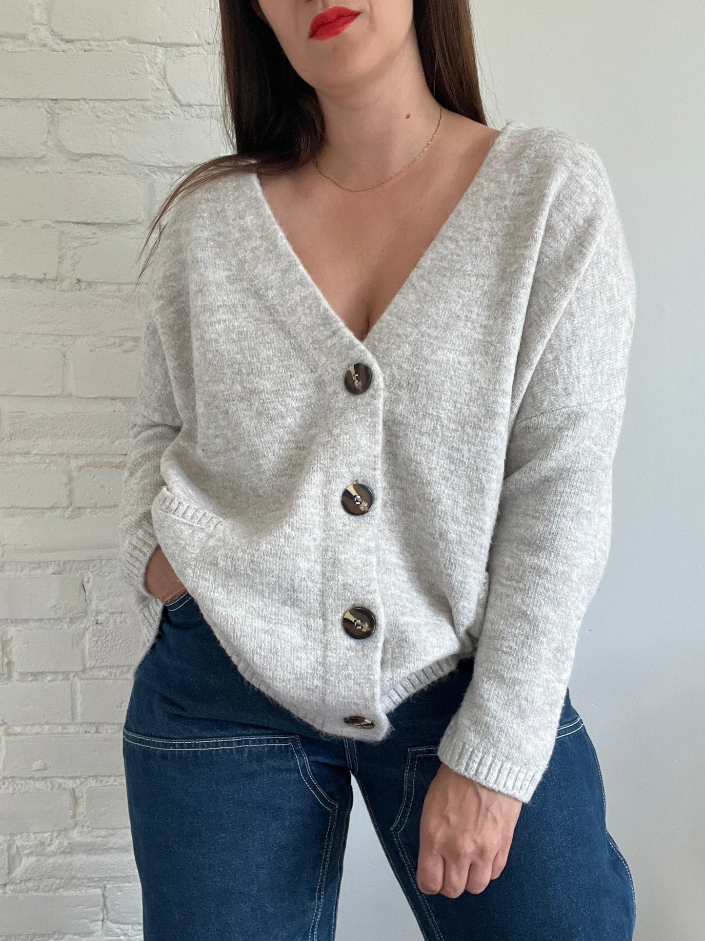 Soft Grey Oversized Cardigan - M