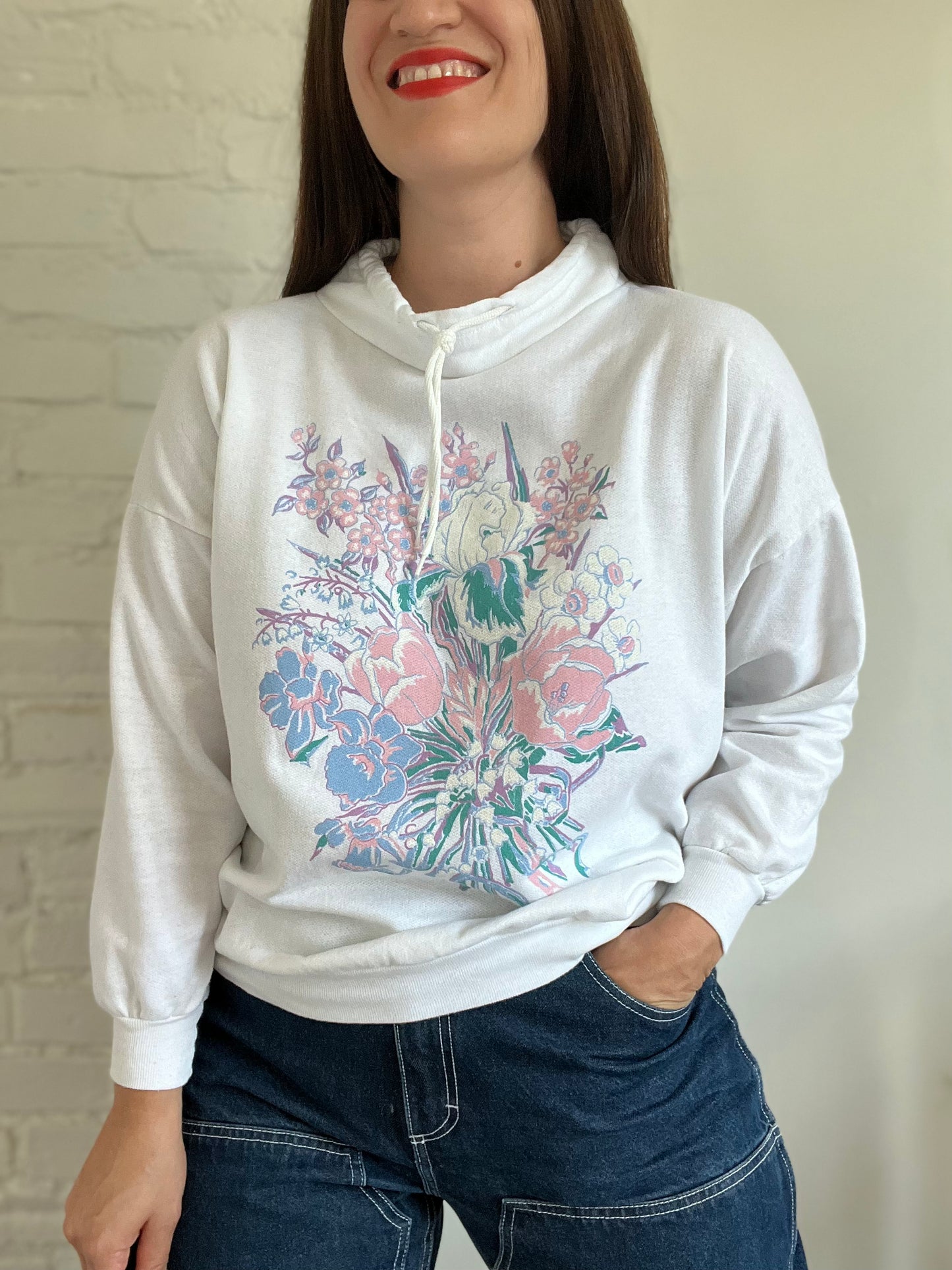 Sporty Floral Mock Neck Sweater - L